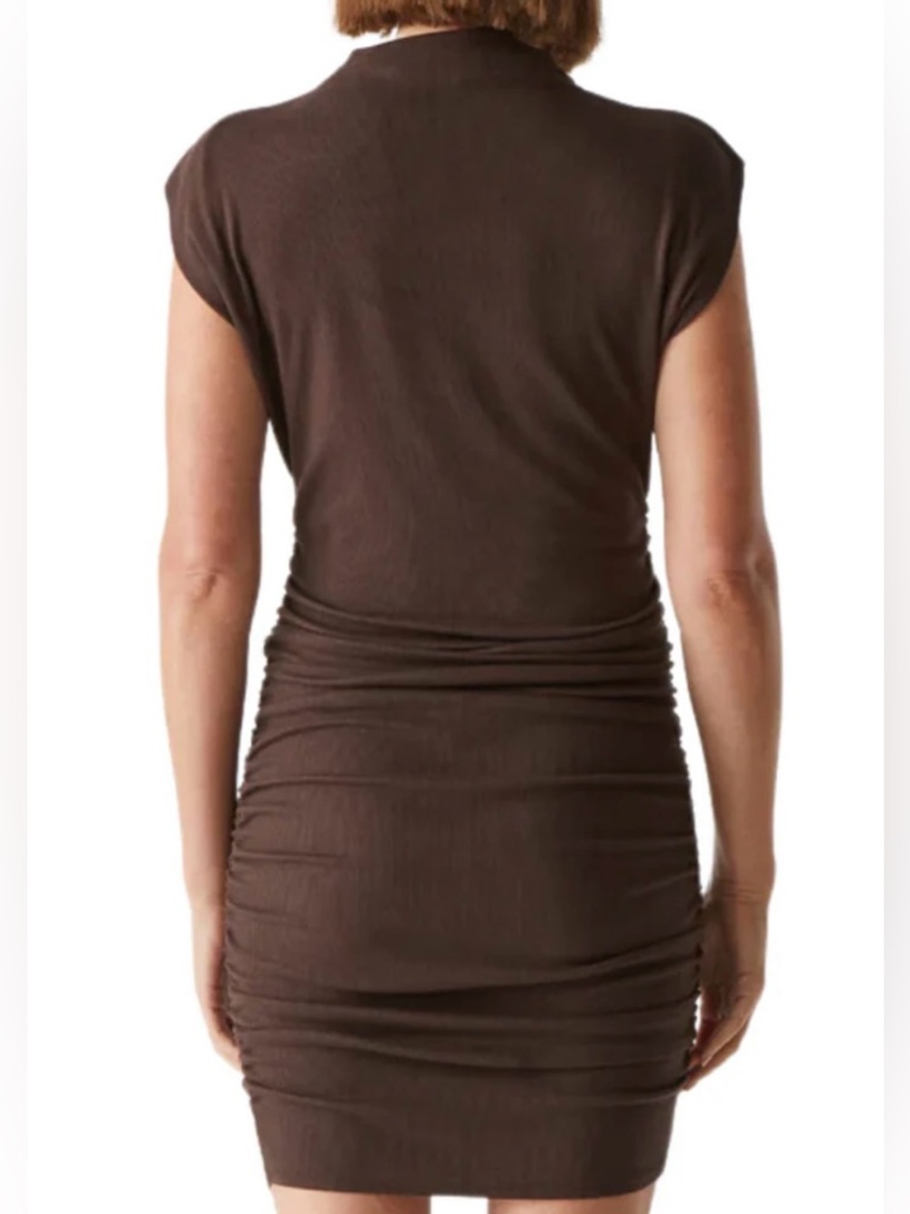 Michael Stars Rust Ribbed High Neck Ruched Dress - Size S - Picture 2 of 6
